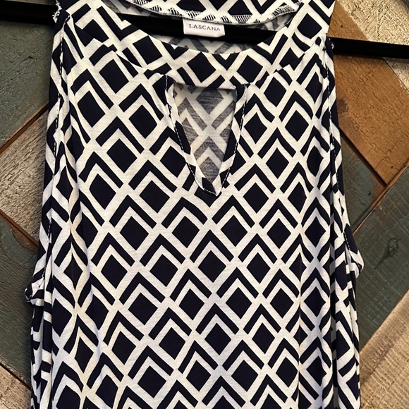 Navy & White Geometric Racerback Tank Top - Picture 3 of 5